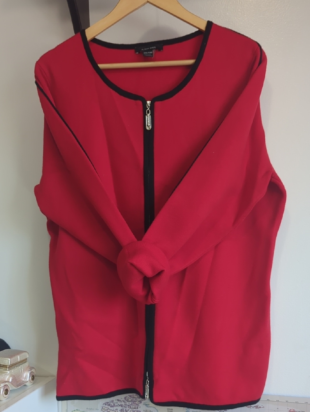 Alison Sheri Red Zip-Front Blazer Jacket